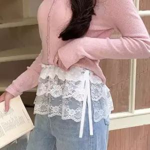 레이스 프릴 시스루 레이어드 랩스커트 밴딩 이너 속치마 랩