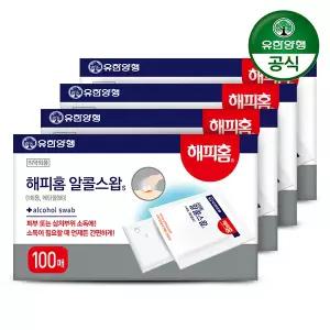 해피홈 알콜스왑(100매입) 4개 일회용 알콜솜 소독솜