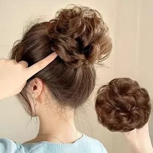 라이트브라운 인모 가발(파마머리) 당고머리 똥머리 올림머리 곱창밴드
