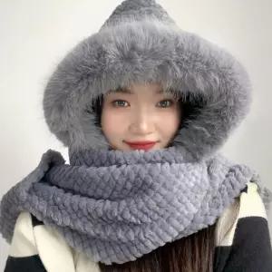 디피몰 일체형 후드 머플러 그레이 부드러운목도리