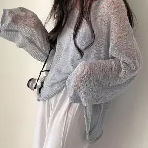 (올핀)여성 브이넥 그물니트 시스루 루즈핏 여름