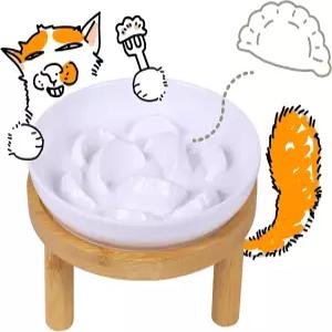 슬로우 피더 볼 스탠드가 있는 6.3 고가 고양이 멜라민 와이드 얕은 푸드 휘슬러 친화적 인 라이즈드