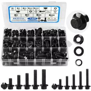 베시투 280Pcs 미터 플랜지 볼트 모음 M6x1.0 M8x1.25 M10x1.5 12mm~30mm 자동차용 모듬 육각 및 너트 와셔