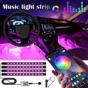 LED 자동차 음악 라이트 스트립 USB 스마트 블루투스 APP 제어 방수 멀티 컬러 RGB 인테리어 분위기