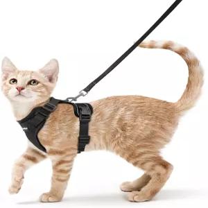 래빗구 고양이 하네스와 산책용 목줄 탈출 방지 소프트 조절 조끼 간편한 제어 통기성 반사 스트립 재킷
