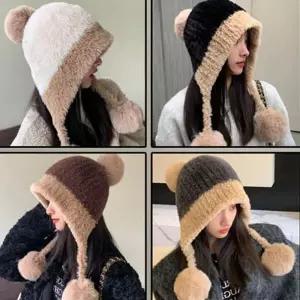 모자 벙거지 겨울 패션 투톤 방울 겨울보넷모자