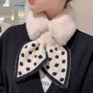 도트패턴 리본 쁘띠 목도리 머플러 방한털 넥워머