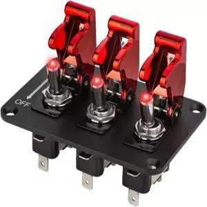 Jtron 토글 스위치 패널 범용 자동차 12V 레이싱 점화 3 그룹 탄소 섬유 LED 표시등 로커 포함