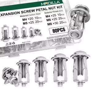 80Pc 꽃잎 확장 볼트 판금용 방청 탄소강 잭 너트 패널 기계 자동차 M4/M5/M6/M8