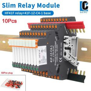 10PCS DIN 레일 릴레이 모듈 HF 41F LED 6A 슬림 5V 12V 고주파