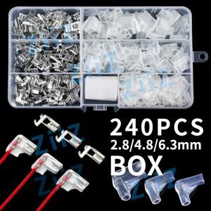 240Pcs 상자 전기 플래그/직각 압착 와이어 커넥터 세트 2.8 4.8/6.3mm 여성  외장 황동 실버 자동차 ZiiZ