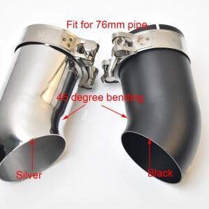 1조각 자동차 매트 블랙 배기 3 인치 머플러 엔드 팁 실버 45도 벤딩 76MM 파이프
