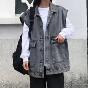 블랙진 조끼 루즈핏 데님 베스트 체형커버 캐주얼룩