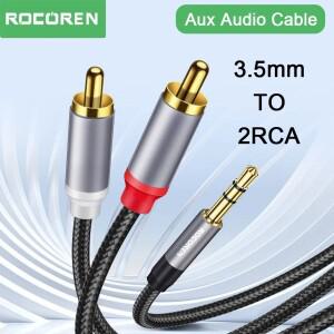 Rocoren 3.5mm ~ 2RCA 케이블 Aux 오디오 잭 2 Male 어댑터 분배기 TV 박스 비디오 증폭기 스피커 와이어