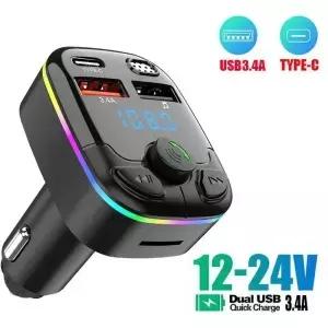 차량용 FM 송신기 5.0 PD C타입 듀얼 USB 3.1A 컬러풀 앰비언트 라이트 핸즈프리 MP3 변조기 플레이어 BT