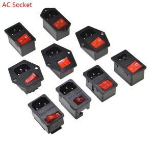 IEC320 C14 전기 AC 소켓 빨간색 LED 250V 로커 스위치 10A 퓨즈 암 수 입구 플러그 커넥터 2 핀 마운트 3