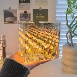 DIY 튤립 밤 빛 Led 장식 램프 매직 큐브 테이블 및 거울 2 in 1 생일 선물 크리스마스