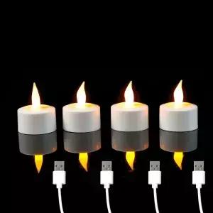 USB 충전식 노란색 빛 LED 촛불 불꽃 없는 장식 웨딩 크리스마스 티 라이트 1 개 2 3/4