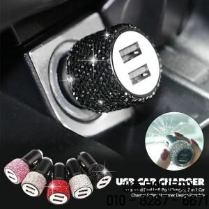 새로운 블링 USB 차량용 충전기 5V 2.1A 듀얼 포트 빠른 어댑터 핑크 자동차 장식 스타일링 다이아몬드 액