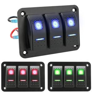 과부하 보호 3 갱 로커 스위치 패널 온/오프 조명 DC 12V/24V 자동차 트럭 해양 선박 차단기 아이콘 스티커