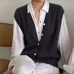 단추 4색 니트베스트 브이넥 베스트 레이어드 사무실 니트조끼 여성니트조끼 정장 출퇴근