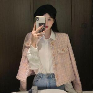 EAMT 여성 핑크 코트 춘추 풍 트위드 쇼트 톱 YJ