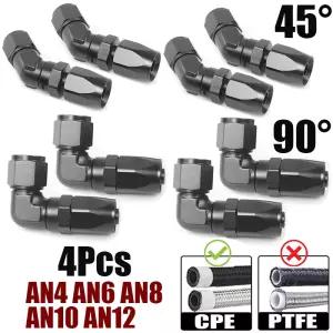 4Pcs 45도 90도 알루미늄 AN4 AN6 AN8 AN10 AN12 CPE 오일 쿨러 연료 라인 용 단조 유형 회전 호스 엔드 피