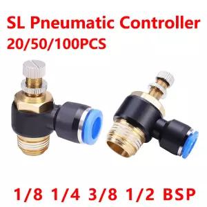 20/50/100PCS Air SL 1/8 1/4 3/8 1/2 속도 제어 조절식 공압 피팅 스로틀 밸브 컨트롤러 4 6 8 10mm 호스