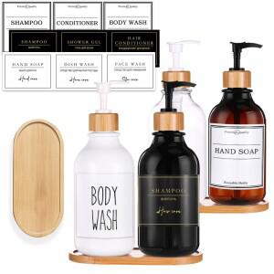 500ml 욕실 비누 디스펜서 병 샴푸 로션 바디 워시 컨테이너 방수 라벨 리필 가능 플라스틱 빈