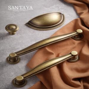 Santaya 골동품 청동 단단한 캐비닛 손잡이 쉘 핸들 찬장은 가구 하드웨어 서랍 당겨 주방 처리합니다