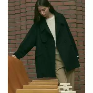 DRAWFIT WOMEN 울 돌먼 핸드메이드 하프코트 [BLACK]
