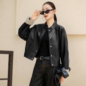깜도리 여성 빈티지 가죽 코트 가을 소매 재킷