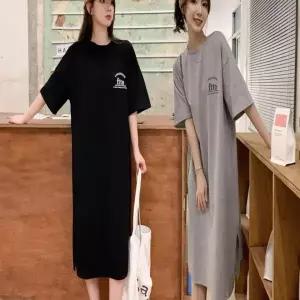 루즈핏 여자 반팔원피스 편한 롱원피스 프릴원피스 롱 데일리 옆트임