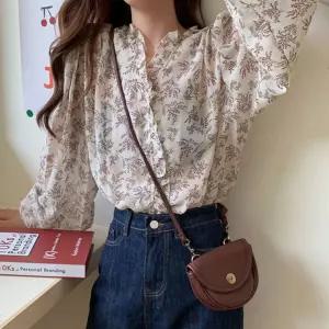 쉬폰 레이스 포인트 플라워 블라우스 프릴 데이트룩