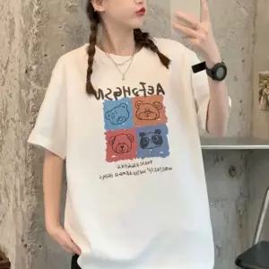 프린팅 곰돌이 오버핏 반팔티 캐릭터 상의 PWFHWUE2