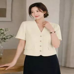 [예쎄][예쎄] 썸머 노카라 V넥 크롭 반팔자켓(S5MJK026A)