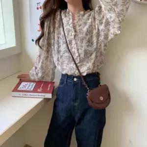 여자블라우스 프릴 포인트 레이스 블라우스 쉬폰 플라워