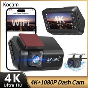 Kocam 4K UHD 대시 캠 WiFi 자동차 DVR 전면 및 후면 듀얼 렌즈 자동 자동차 카메라 야간 투시경 24H 주차 모니터 블랙 박스