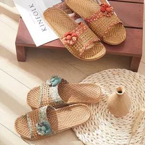 바캉스 여름 라탄 슬리퍼 4color 왕골 플라워 실내화 쪼리 왕골슬리퍼 코사지 휴가 여성