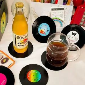 아트박스/천유 레트로 LP판 티코스터 컵받침대 6개 세트