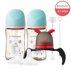 더블하트 디어프렌즈 240ml 젖병2 + 빨대꼭지1 + 추빨대1)+리틀데몬1