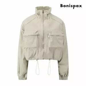 [보니스팍스] 멀티 포켓 하이넥 크롭 스트링 점퍼 (XQ1JP007M0)