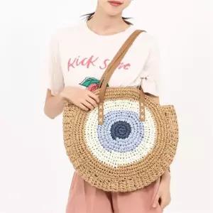 [라일리] Rly 캐주얼 밀짚 쇼퍼백 비치 비치 손가방 브라운 가방