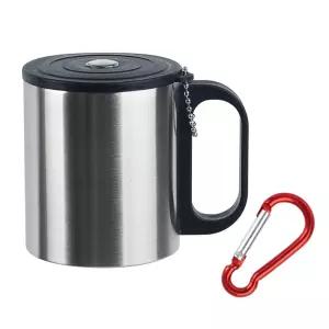 나침반 이중 스텐컵 200ml 등산 환경 보호 다회용 카라비너 나침반 조난 뚜껑