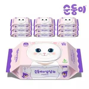 [순둥이] 냥냥이 프리미엄 고양이 생분해 물티슈 캡형 80매 10팩..