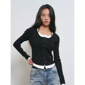 제너럴아이디어 WBE1L04506BK 여성 가디건 울 스트랩 레이어드 [BLACK] WBE1L04506 4731353