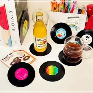 6개 빈티지 상차림 소품 세트 홈카페 티코스터 컵받침대 주방 키친 LP판 아이디어 레트로