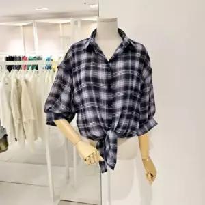 데스틸 D2623BL4555 체크볼레로시폰블라우스
