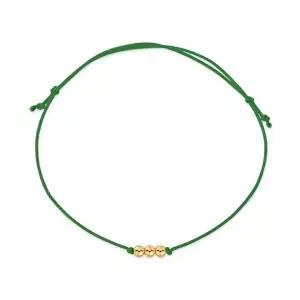 [비앤비골드]당일발송 14K 3mm 미니 골드 3볼 실크끈 그린 실팔찌 BHB42689