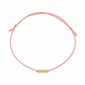[비앤비골드]당일발송 14K 3mm 미니 골드 3볼 실크끈 핑크 실팔찌 BHB42691